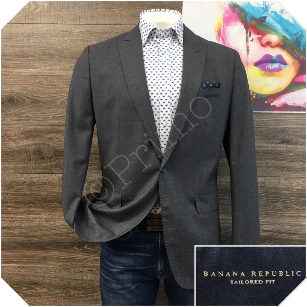 BANANA REPUBLIC Mens Blazer Sport Coat Casual Jacket Size 44R Gray Wool Suit